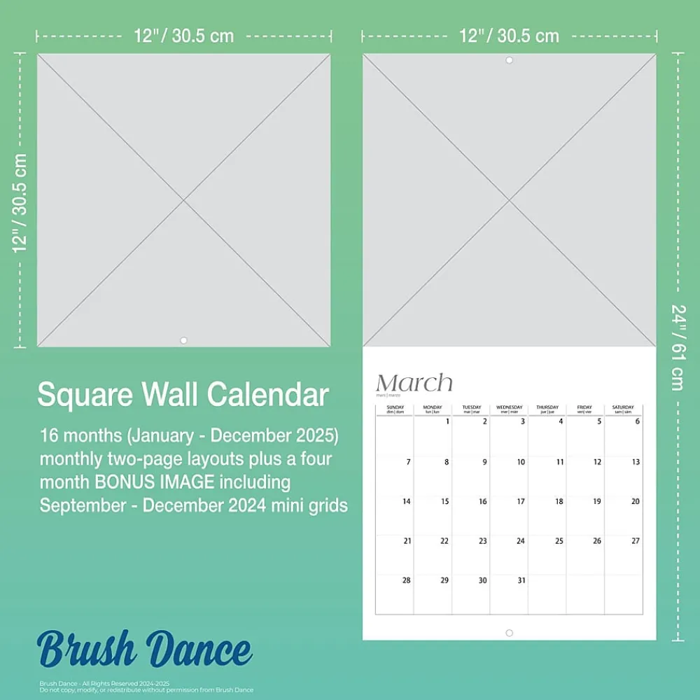 2025 Calendars|BrownTrout 2025 Brush Dance Symmetry 12" x 12" Monthly Wall Calendar (9781975481445)