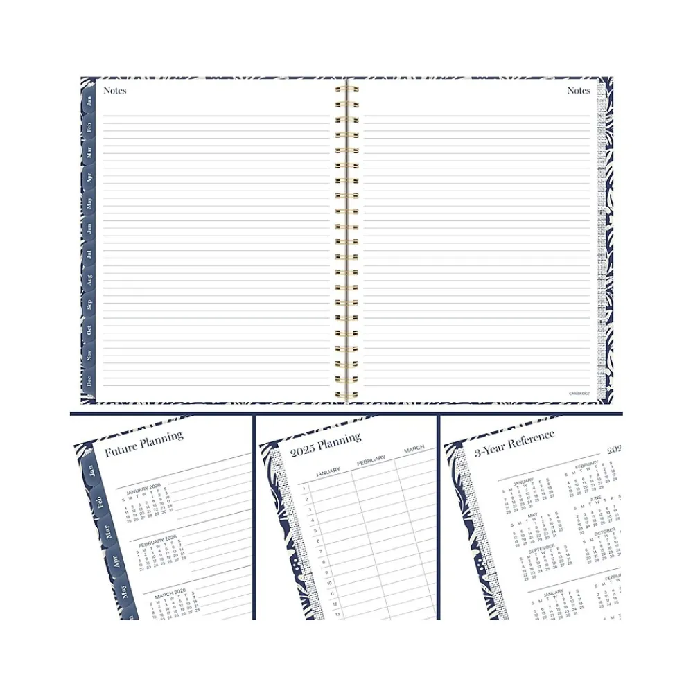 2025 Planners|Cambridge 2025 Blockprint 8.5" x 11" Weekly & Monthly Planner, Cotton Cover, Blue/White (1724-905-25)