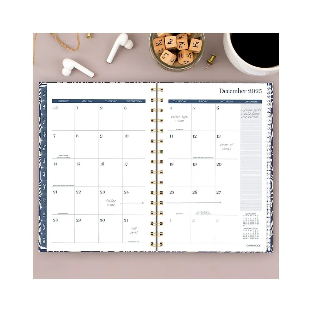 2025 Planners|Cambridge 2025 Blockprint 5.5" x 8.5" Weekly & Monthly Planner, Hardcover, Blue (1724-200-25)