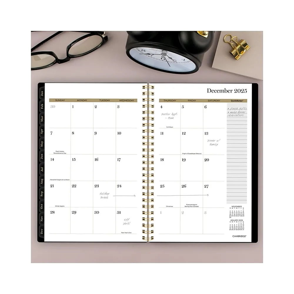 2025 Planners|Cambridge 2025 Radiate 5.5" x 8.5" Weekly & Monthly Planner, Poly Cover, Black/Gold (1725-200-25)