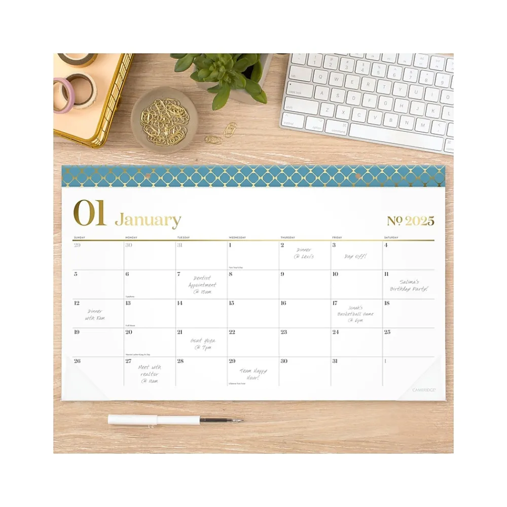 2025 Calendars|Cambridge 2025 WorkStyle 17.75" x 11" Monthly Desk Pad Calendar, Seaside Blue (1606-705-12-25)
