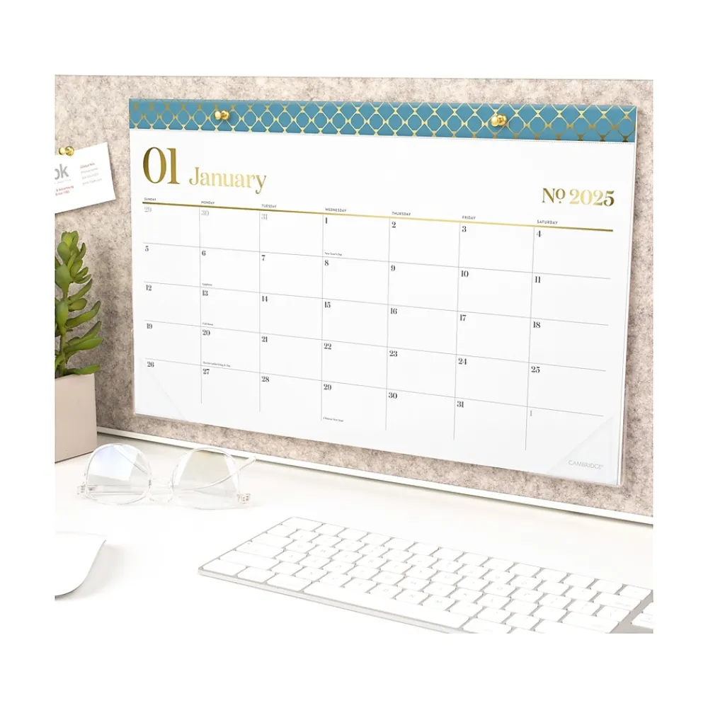 2025 Calendars|Cambridge 2025 WorkStyle 17.75" x 11" Monthly Desk Pad Calendar, Seaside Blue (1606-705-12-25)