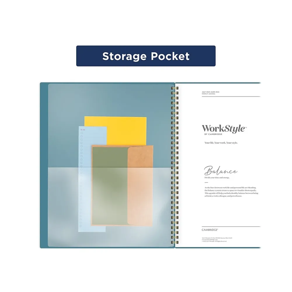 Academic Planners|Cambridge 2023-2024 WorkStyle Balance 8.5" x 11" Academic Weekly & Monthly Planner, Teal/Gold (1606-905A-12-24)