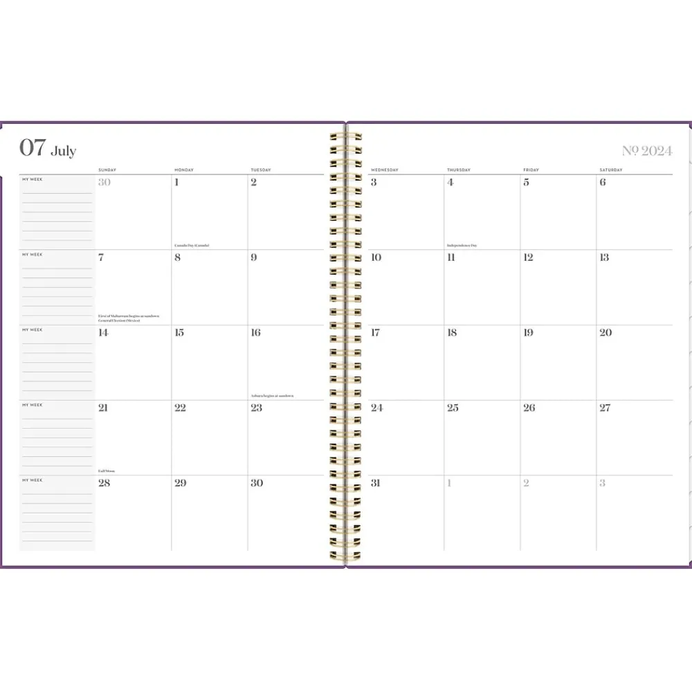 Academic Planners|Cambridge 2024-2025 WorkStyle Balance Purple Swirl 8.5" x 11" Academic Weekly & Monthly Planner, Poly Cover, Purple/Gold