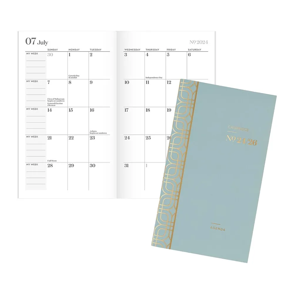 Academic Planners|Cambridge 2024-2026 WorkStyle Mellow Frost 3.5" x 6.25" Academic Monthly Planner, Paper Cover, Teal/Gold (1606-021A-46-25)