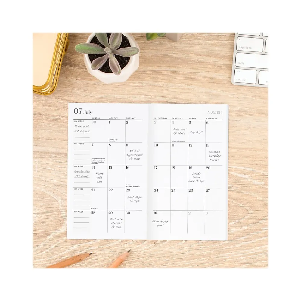 Academic Planners|Cambridge 2024-2026 WorkStyle Mellow Frost 3.5" x 6.25" Academic Monthly Planner, Paper Cover, Teal/Gold (1606-021A-46-25)