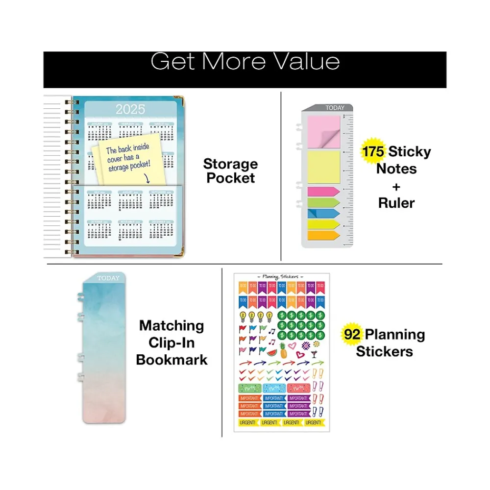 Academic Planners|Excello Global Products 2024-2025 Blue Pink Gradient 5.5" x 8" Weekly & Monthly Planner, Paper Cover (AY24-38-S)