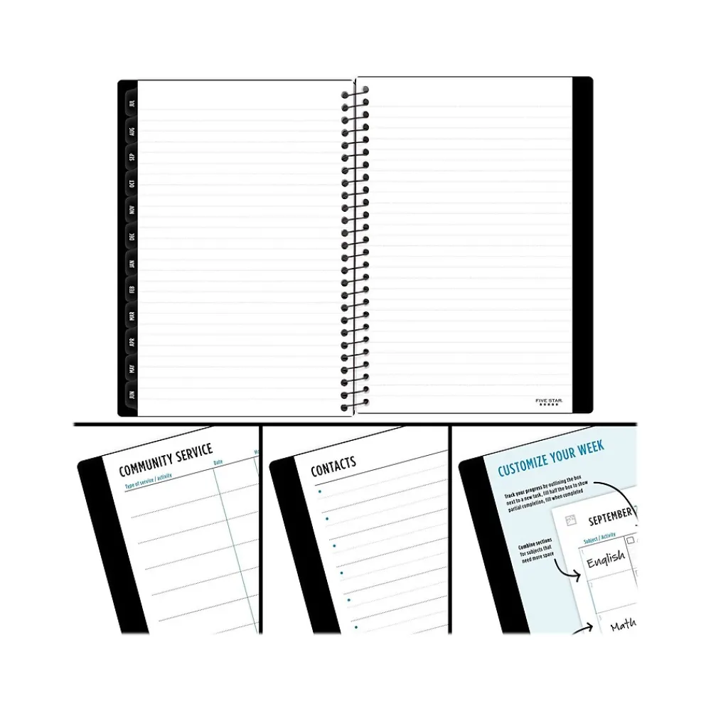 Academic Planners|Five Star 2024-2025 5.5" x 8.5" Academic Weekly & Monthly Customizable Planner, Poly Cover, Assorted Colors (CAW451-00-25)