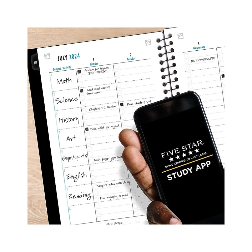 Academic Planners|Five Star 2024-2025 5.5" x 8.5" Academic Weekly & Monthly Customizable Planner, Poly Cover, Assorted Colors (CAW451-00-25)
