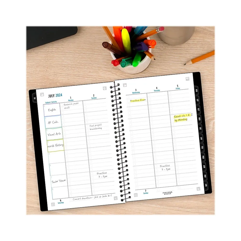 Academic Planners|Five Star 2024-2025 5.5" x 8.5" Academic Weekly & Monthly Customizable Planner, Poly Cover, Assorted Colors (CAW451-00-25)