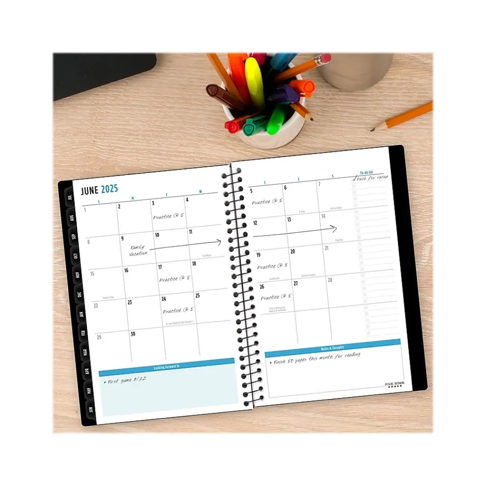 Academic Planners|Five Star 2024-2025 5.5" x 8.5" Academic Weekly & Monthly Customizable Planner, Poly Cover, Assorted Colors (CAW451-00-25)