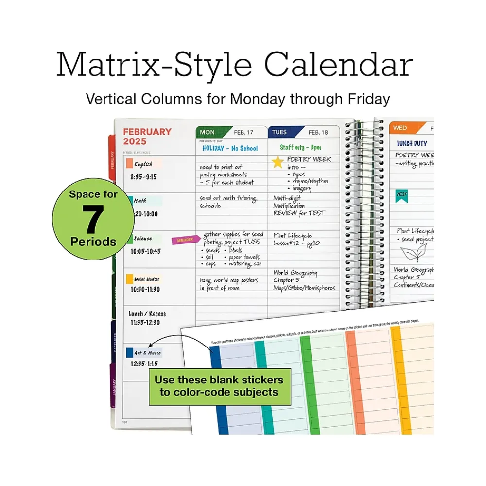 Academic Planners|Global Printed Products 2024-2025 Spring Floral 8.5" x 11" Academic Weekly & Monthly Teacher Planner, Plastic Cover