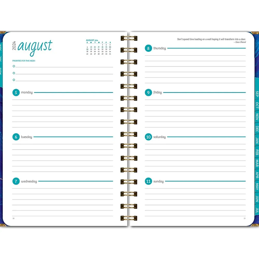Academic Planners|Global Printed Products 2024-2025 Blue Marble 5.5" x 8" Academic Weekly & Monthly Planner, Paper Cover, Blue/Gold (AY24-07-S)