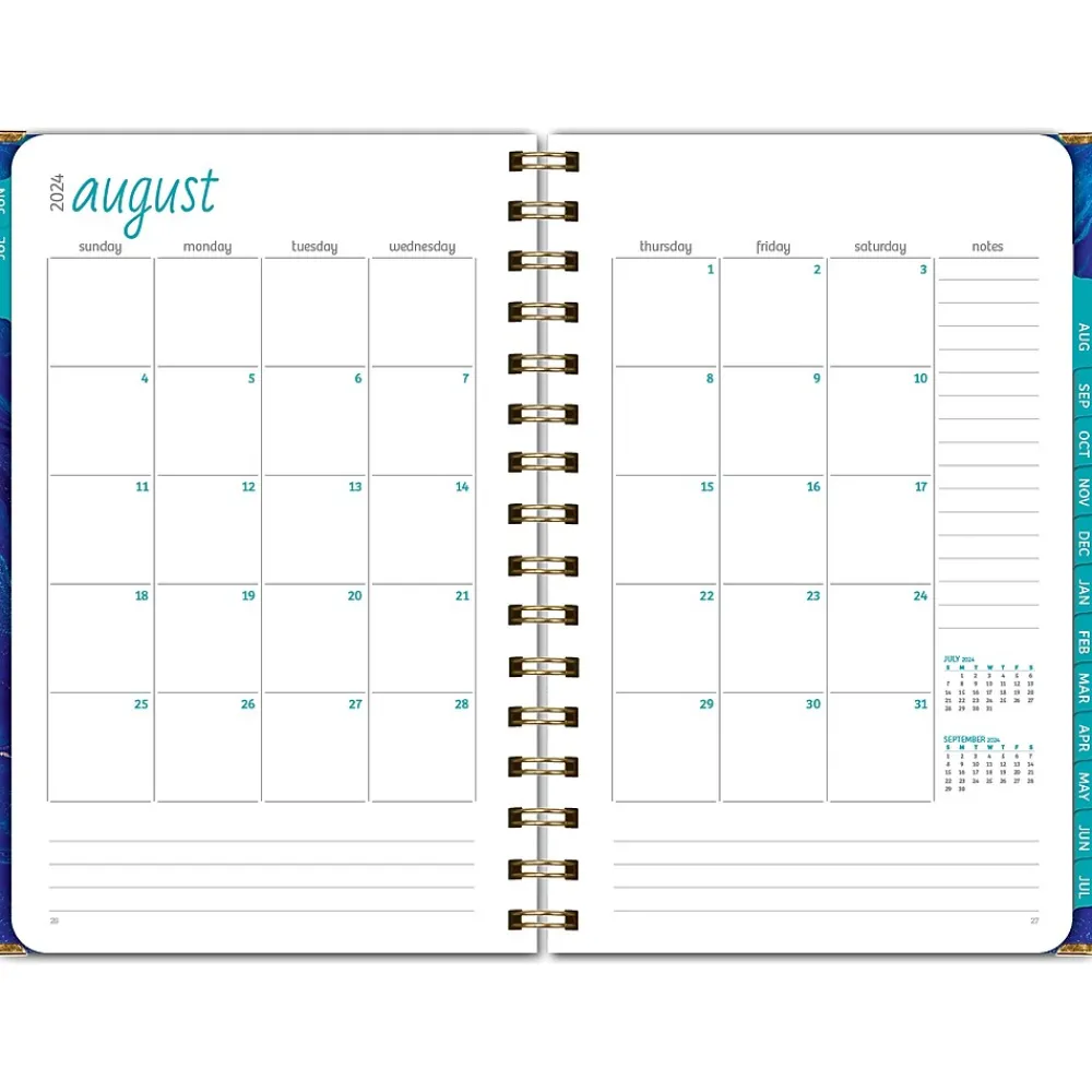 Academic Planners|Global Printed Products 2024-2025 Blue Marble 5.5" x 8" Academic Weekly & Monthly Planner, Paper Cover, Blue/Gold (AY24-07-S)