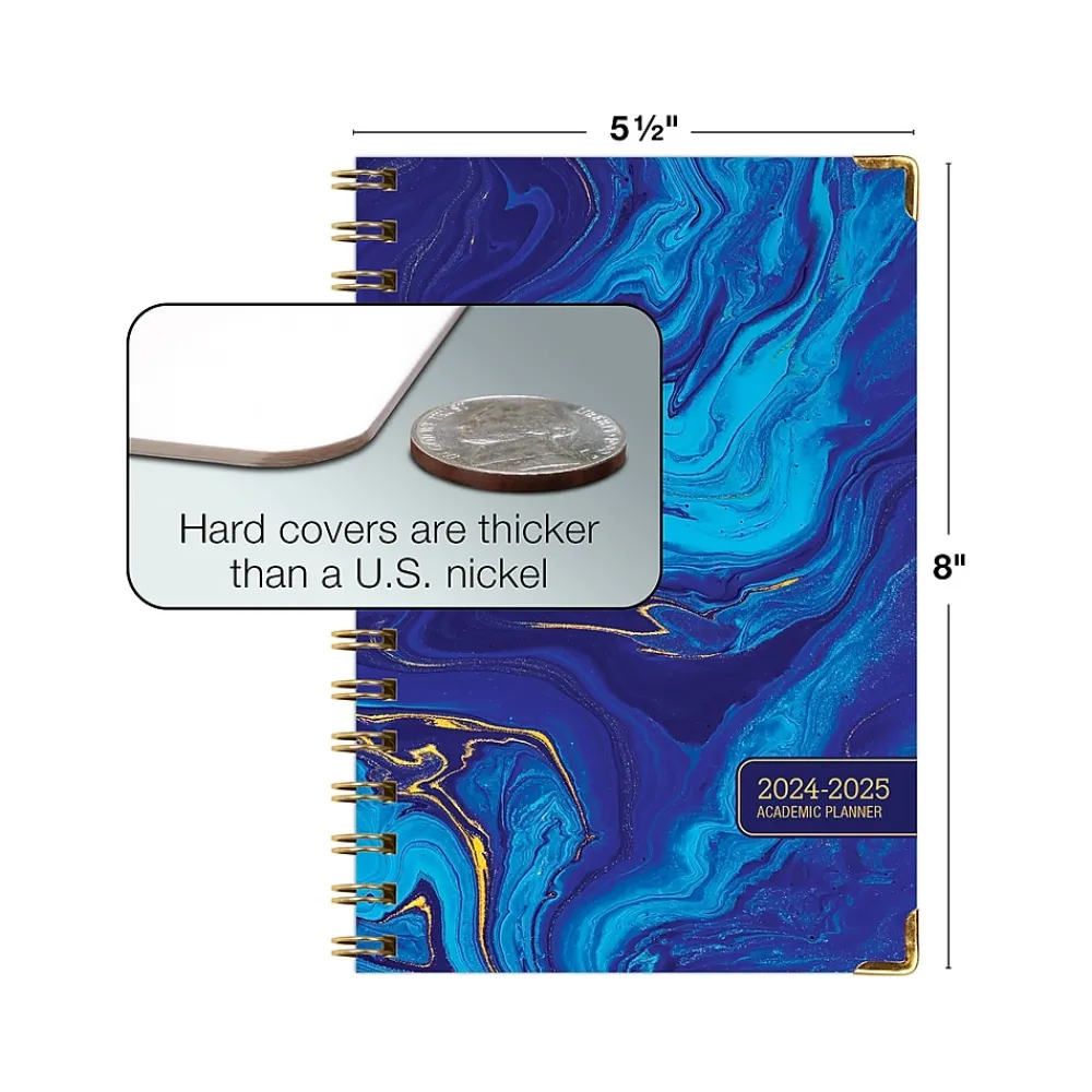 Academic Planners|Global Printed Products 2024-2025 Blue Marble 5.5" x 8" Academic Weekly & Monthly Planner, Paper Cover, Blue/Gold (AY24-07-S)