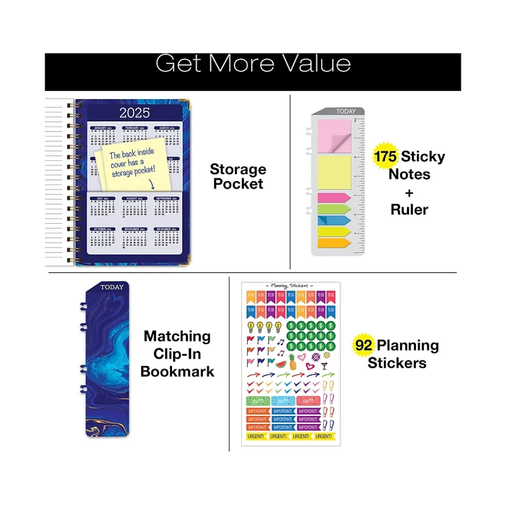 Academic Planners|Global Printed Products 2024-2025 Blue Marble 5.5" x 8" Academic Weekly & Monthly Planner, Paper Cover, Blue/Gold (AY24-07-S)