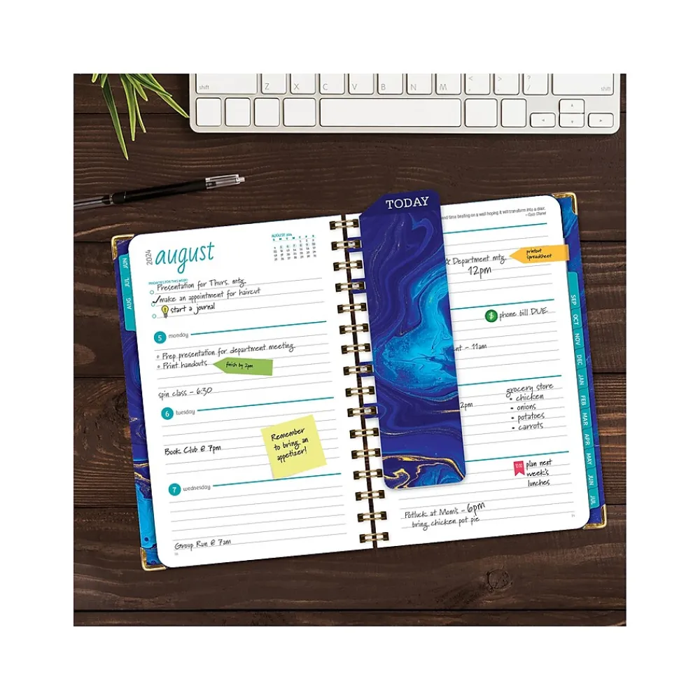 Academic Planners|Global Printed Products 2024-2025 Blue Marble 5.5" x 8" Academic Weekly & Monthly Planner, Paper Cover, Blue/Gold (AY24-07-S)