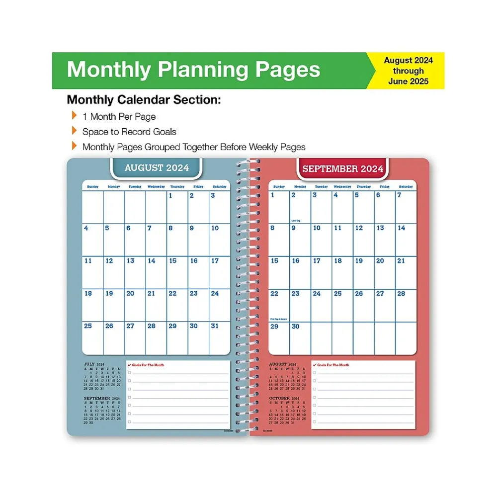 Academic Planners|Global Printed Products 2024-2025 White Brick 5.5" x 8.5" Weekly & Monthly Student Planner, Paper Cover (SC24-SM-5585-S)