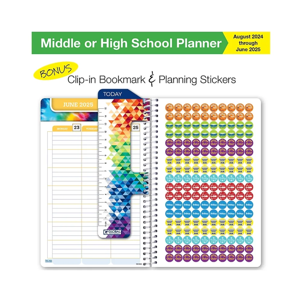 Academic Planners|Global Printed Products 2024-2025 White Brick 5.5" x 8.5" Weekly & Monthly Student Planner, Paper Cover (SC24-SM-5585-S)