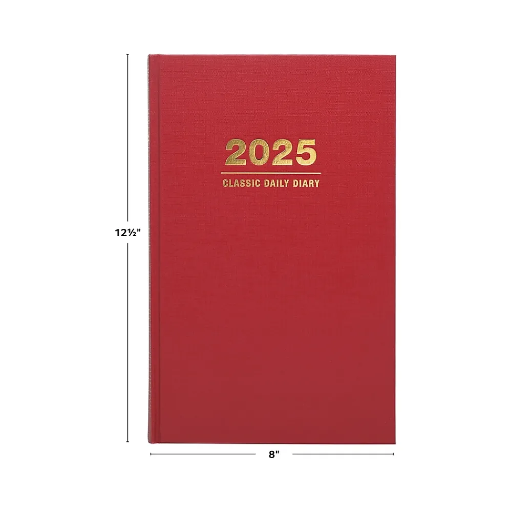 2025 Planners|Global Printed Products 2025 8" x 12.5" Daily Planner, Cardboard Cover, Red (SPLS-SDCY25-RD)
