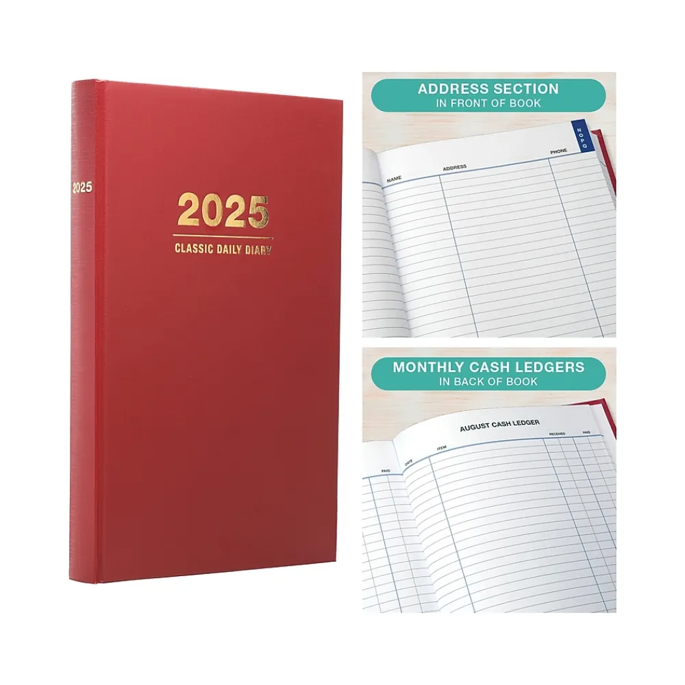 2025 Planners|Global Printed Products 2025 8" x 12.5" Daily Planner, Cardboard Cover, Red (SPLS-SDCY25-RD)
