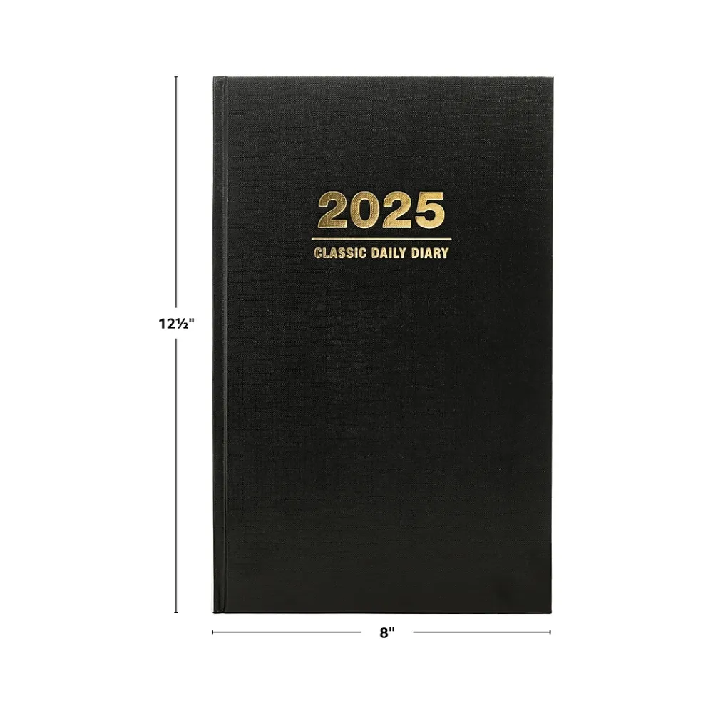 2025 Planners|Global Printed Products 2025 8" x 12.5" Daily Planner, Cardboard Cover, Black (SPLS-SDCY25-BK)