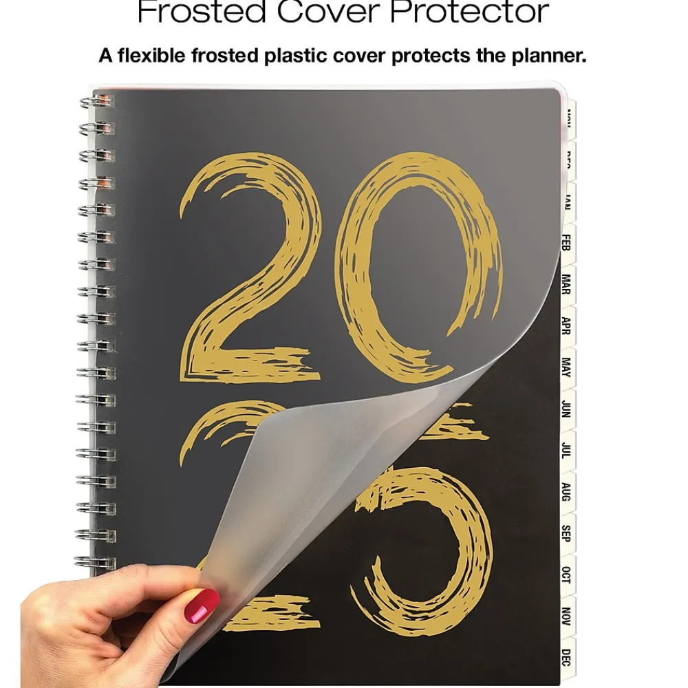 2025 Planners|Global Printed Products 2025 8.5" x 11" Weekly & Monthly Planner, Plastic Cover, Black/Gold (SPLS25-8511-F)