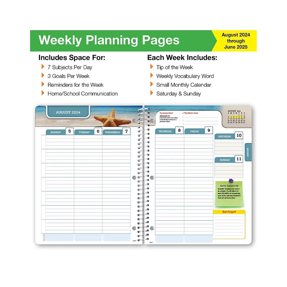 Academic Planners|Global Printed Products 2024-2025 GPP 8.5" x 11" Academic Weekly & Monthly Student Planner, Paper Cover, Multicolor, 40/Pack (AY24SM851101-CP)
