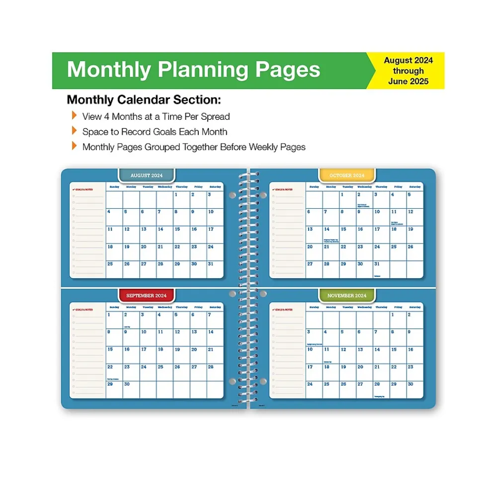 Academic Planners|Global Printed Products 2024-2025 GPP 8.5" x 11" Academic Weekly & Monthly Student Planner, Paper Cover, Multicolor, 40/Pack (AY24SM851101-CP)