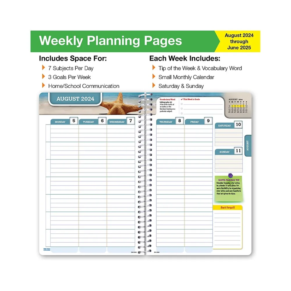 Academic Planners|Global Printed Products 2024-2025 GPP 5.5" x 8.5" Weekly & Monthly Student Planner, Paper Cover, Multicolor, 40/Pack (AY24SM558501-CP)