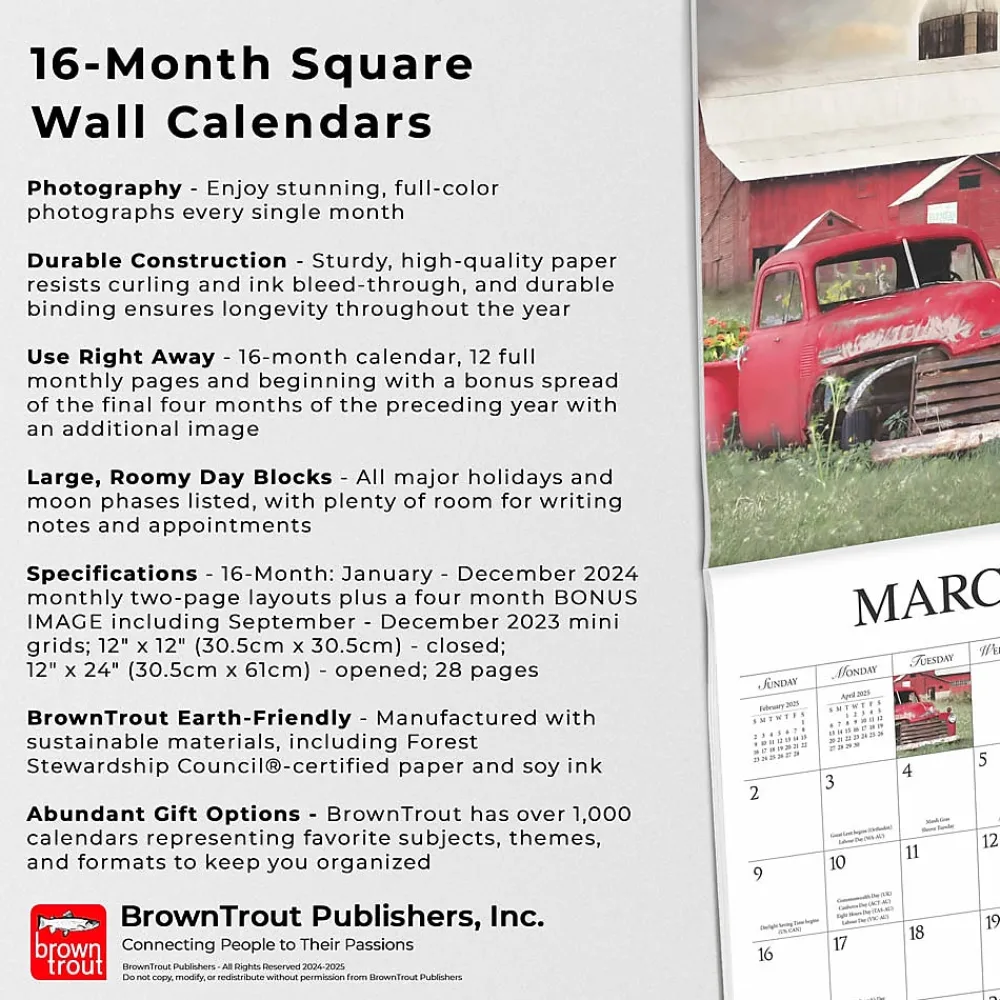 2025 Calendars|BrownTrout 2025 Hopper Studios Beckoning Barns 12" x 24" Monthly Square Wall Calendar, (9781773728117)