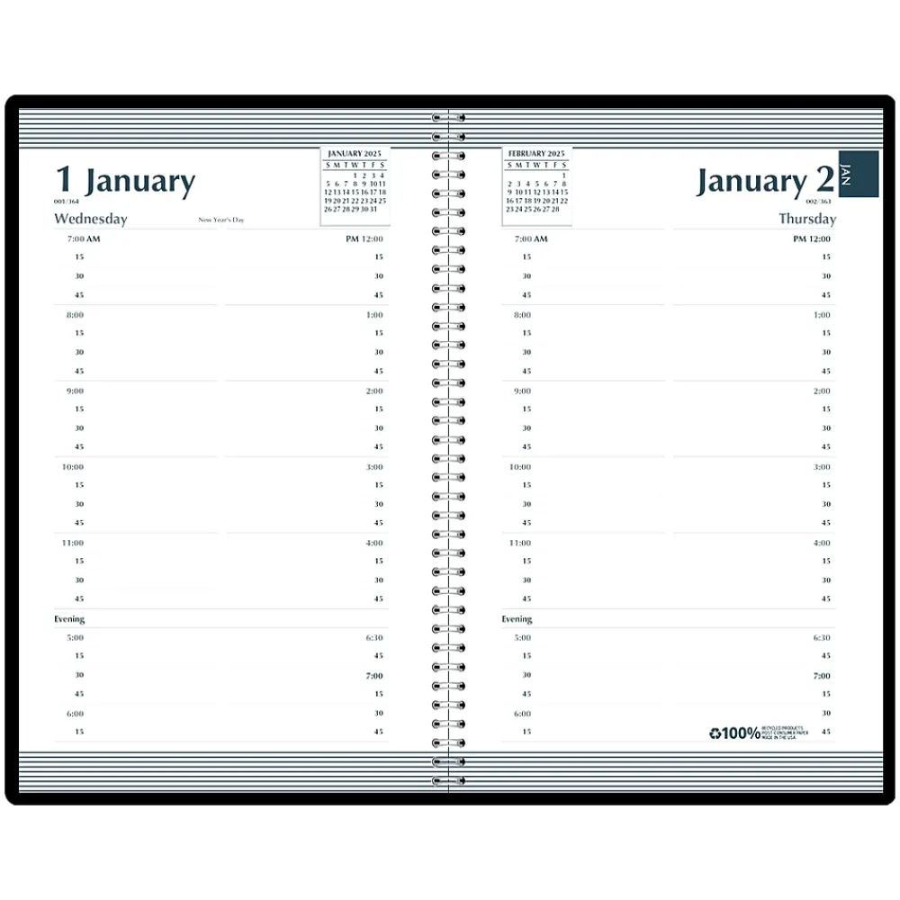 2025 Planners|House of Doolittle 2025 5" x 8" Daily Appointment Book, Faux Leather Cover, Black (28802-25)