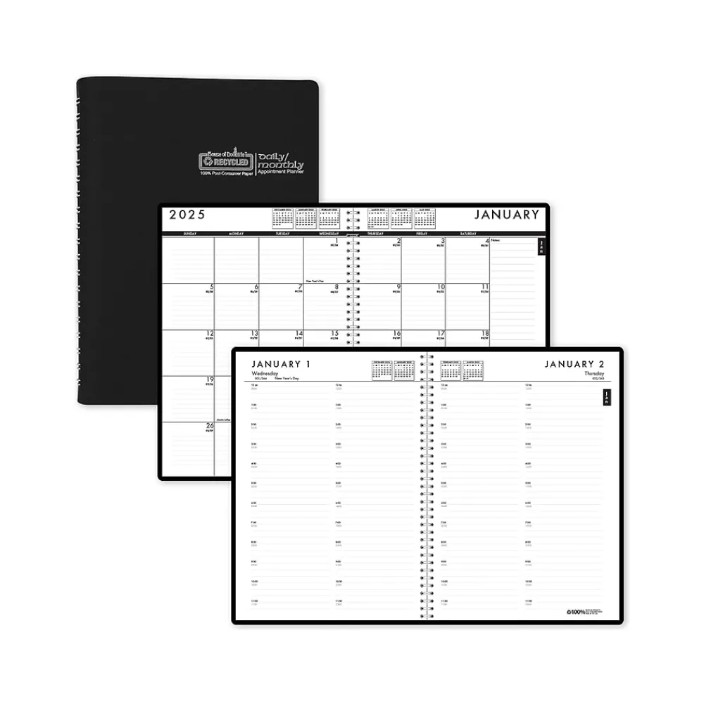 2025 Planners|House of Doolittle 2025 7" x 10" Daily & Monthly Planner, Faux Leather Cover, Black (289632-25)