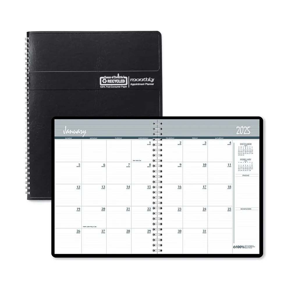 2025 Planners|House of Doolittle 2025 8.5" x 11" Monthly Planner, Faux Leather Cover, Black (26202-25)
