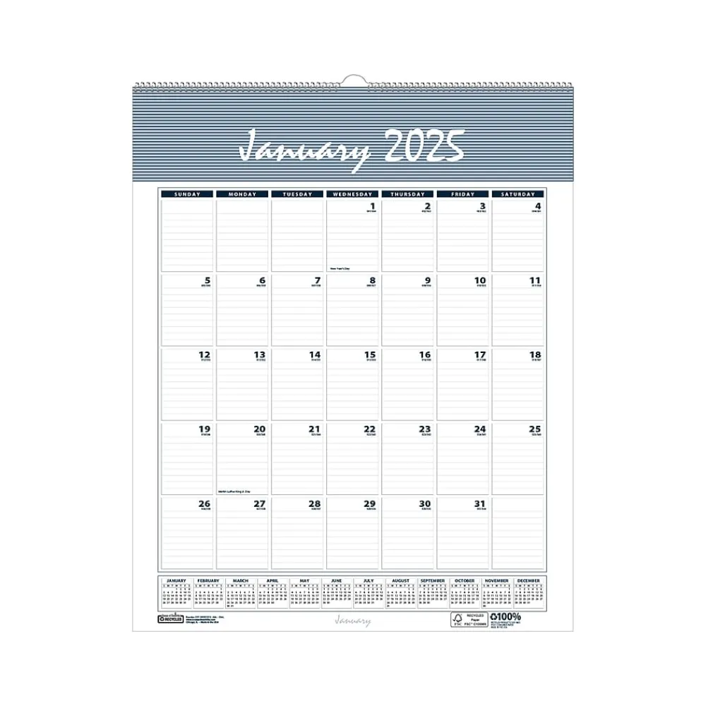 2025 Calendars|House of Doolittle 2025 Bar Harbor 22" x 31" Monthly Wall Calendar, White/Blue (334-25)