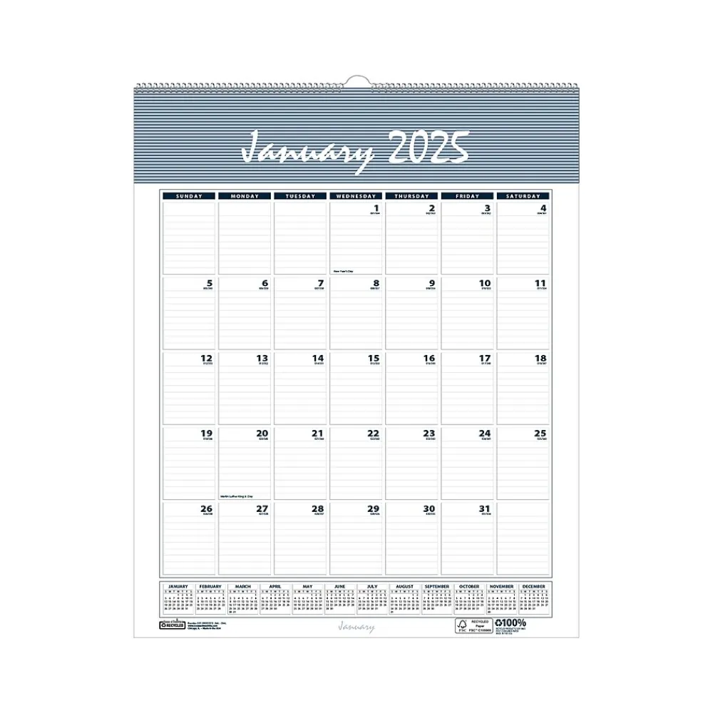 2025 Calendars|House of Doolittle 2025 Bar Harbor 12" x 17" Monthly Wall Calendar, White/Blue (332-25)