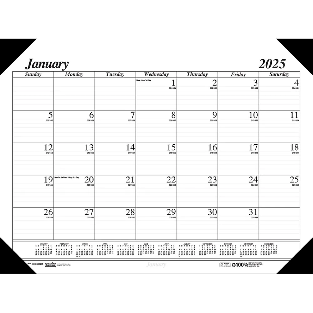 2025 Calendars|House of Doolittle 2025 Economy 18.5" x 13" Monthly Desk Pad Calendar, White/Black (012402-25)