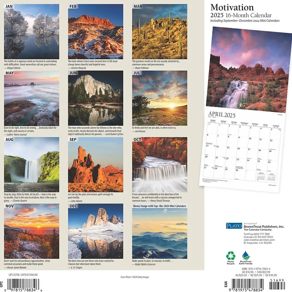 2025 Calendars|BrownTrout 2025 Plato Motivation 12" x 24" Monthly Square Wall Calendar, (9781975478834)