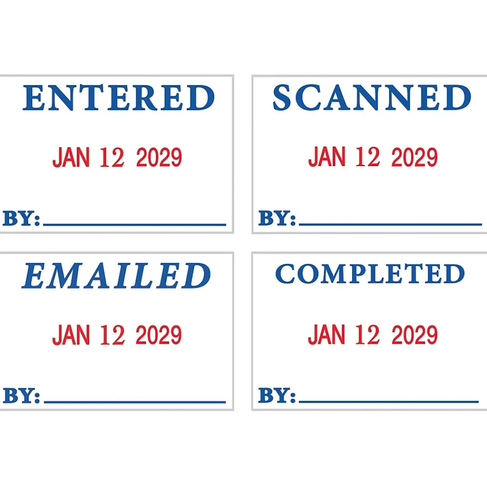 Stamps & Stamp Pads|2000 Plus 4-in-1 Date Stamp, Blue and Red Ink (011098)