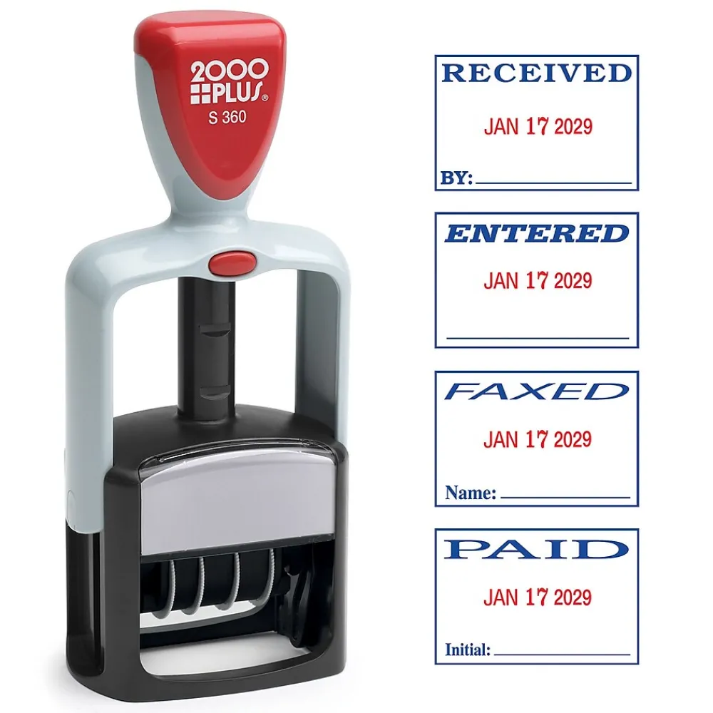 Stamps & Stamp Pads|2000 Plus S 360 Dater, RECEIVED, PAID, ENTERED, FAXED, Blue and Red Inks (032519)