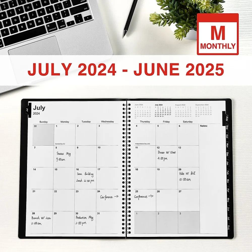 Academic Planners|Staples 2024-2025 8" x 11" Academic Monthly Planner, Faux Leather Cover, Black (ST23571-23)