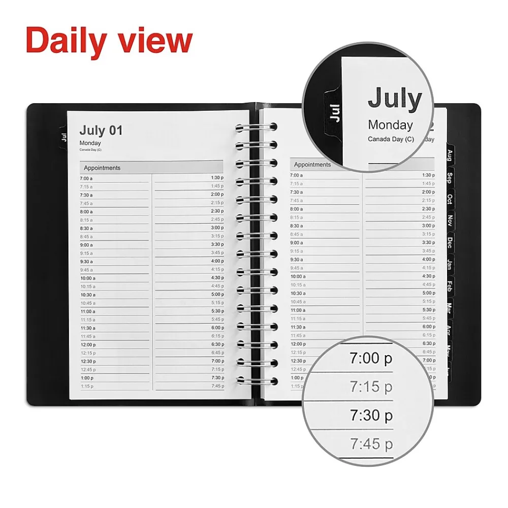 Academic Planners|Staples 2024-2025 5" x 8" Academic Daily Appointment Book, Faux Leather Cover, Black (ST60364-23)
