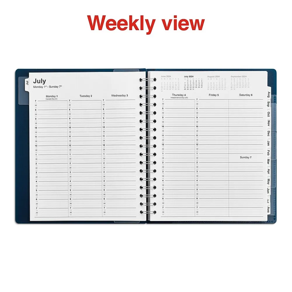 Academic Planners|Staples 2024-2025 7" x 9" Academic Weekly & Monthly Appointment Book, Plastic Cover, Navy (ST60360-23)
