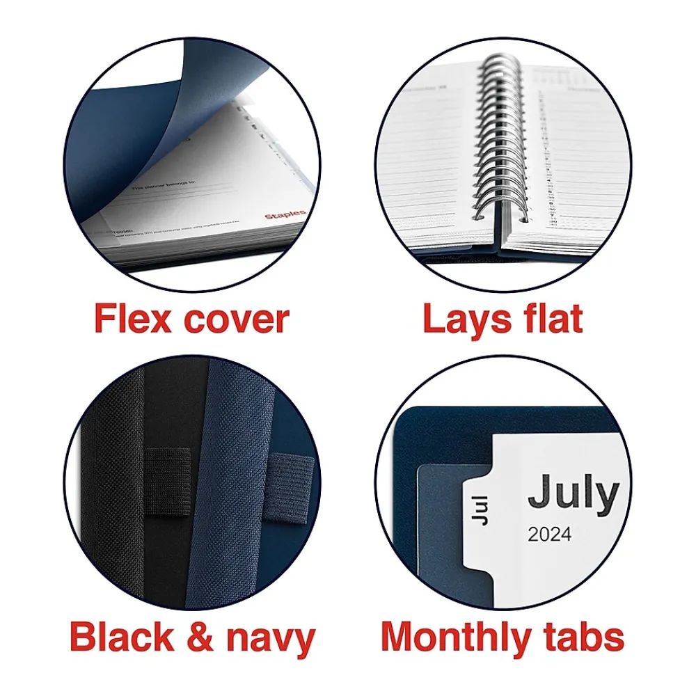 Academic Planners|Staples 2024-2025 7" x 9" Academic Weekly & Monthly Appointment Book, Plastic Cover, Navy (ST60360-23)