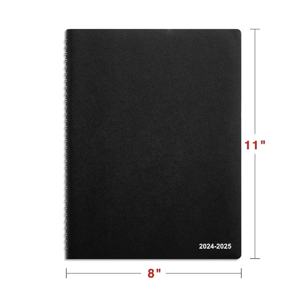 Academic Planners|Staples 2024-2025 8" x 11" Academic Weekly & Monthly Planner, Faux Leather Cover, Black (ST23572-23)