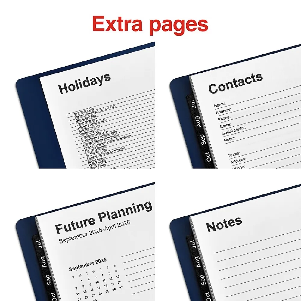 Academic Planners|Staples 2024-2025 5" x 8" Academic Weekly & Monthly Planner, Faux Leather Cover, Navy (ST60362-23)