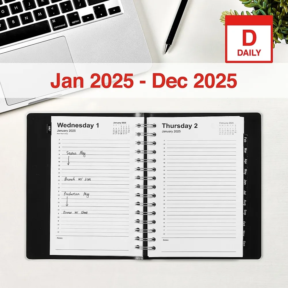 2025 Planners|Staples 2025 5" x 8" Daily Appointment Book, Black (ST58452-25)