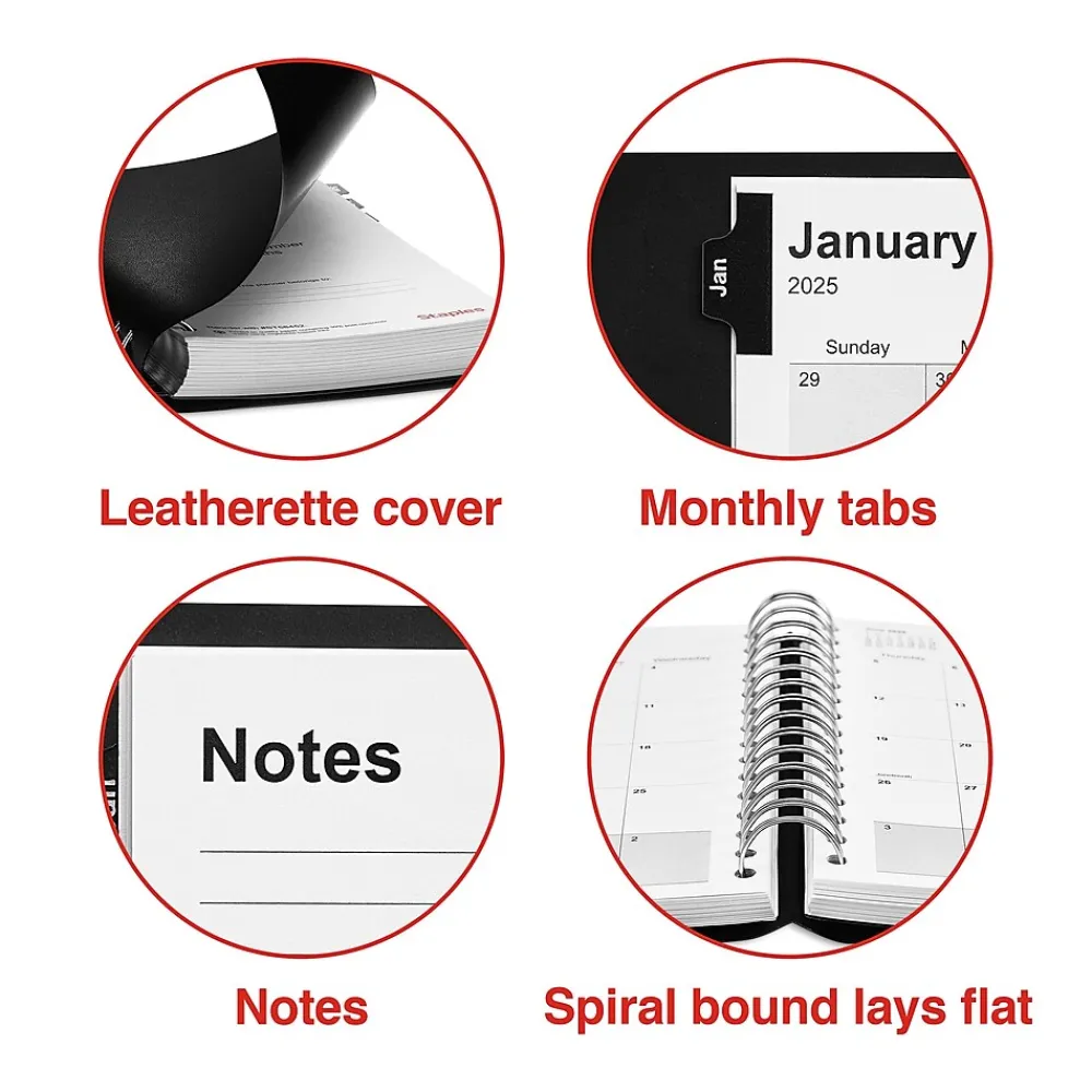 2025 Planners|Staples 2025 5" x 8" Daily Appointment Book, Black (ST58452-25)