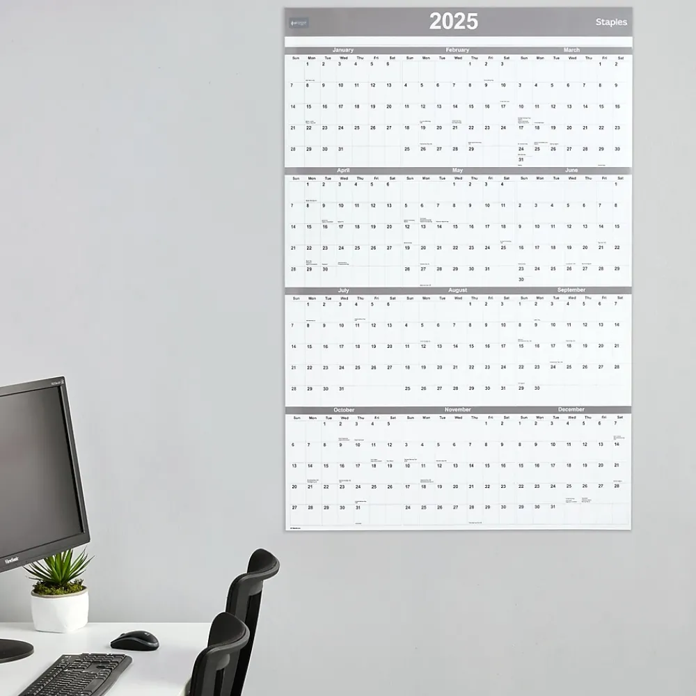 2025 Calendars|Staples 2025 48" x 32" Dry Erase Wall Calendar, Gray/White (ST58450-25)