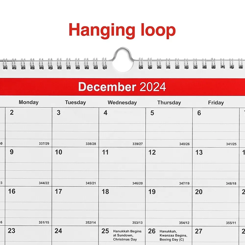2025 Calendars|Staples 2025 12" x 27" Wall Calendar, Red/White (ST53920-25)
